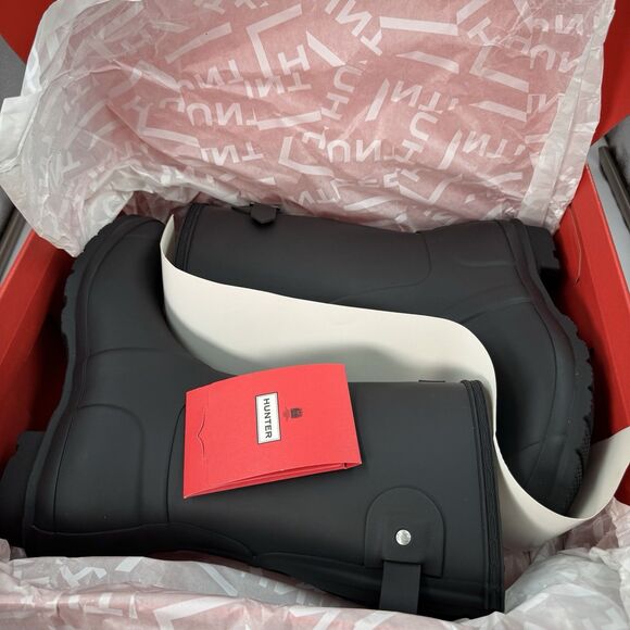 New Hunter Women's Black Original Short Back Adjustable Rain Boots Size 8 - Picture 12 of 14